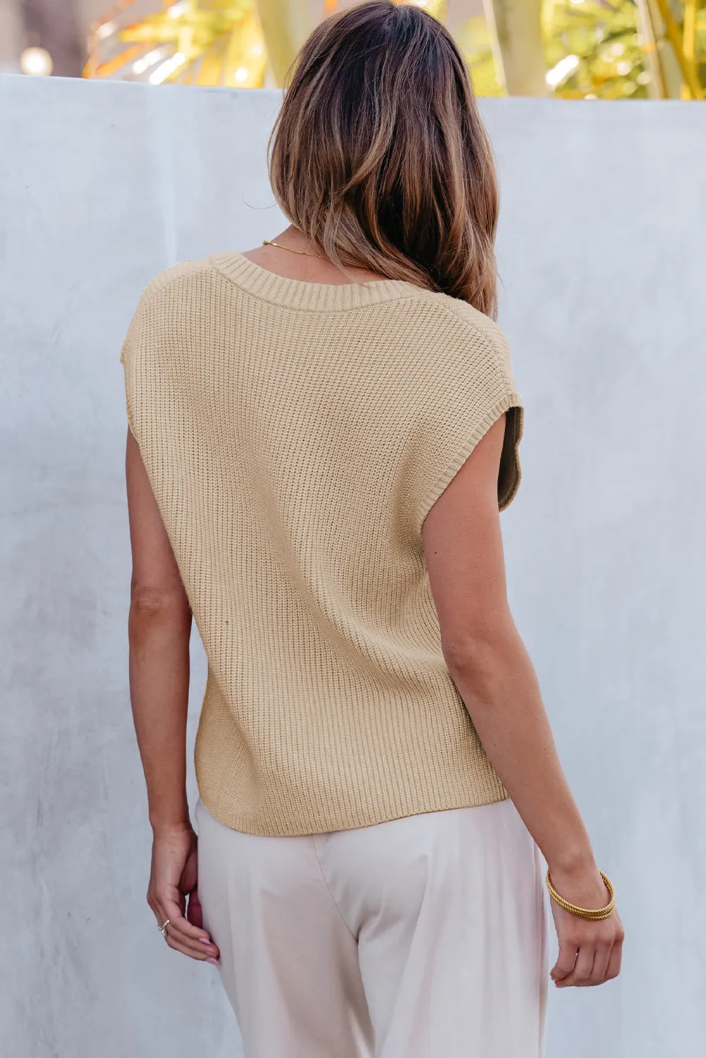 Brusttasche V-Ausschnitt Gerippter Pullover Mit Langen Ärmeln